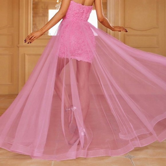 Pink Preppy Womens Contrast Mesh Tube Bodycon Dress - Picture 2 of 5